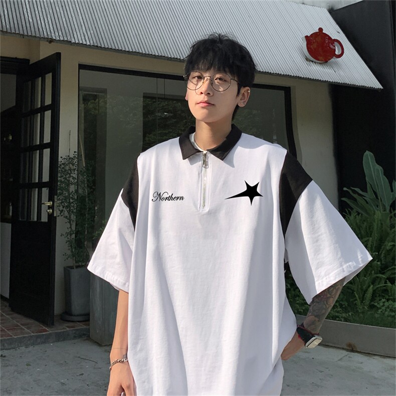 品质纯棉夏季美式复古POLO衫男潮流宽松短袖XP3186-P45控68抖音78,男装T恤,电商B370