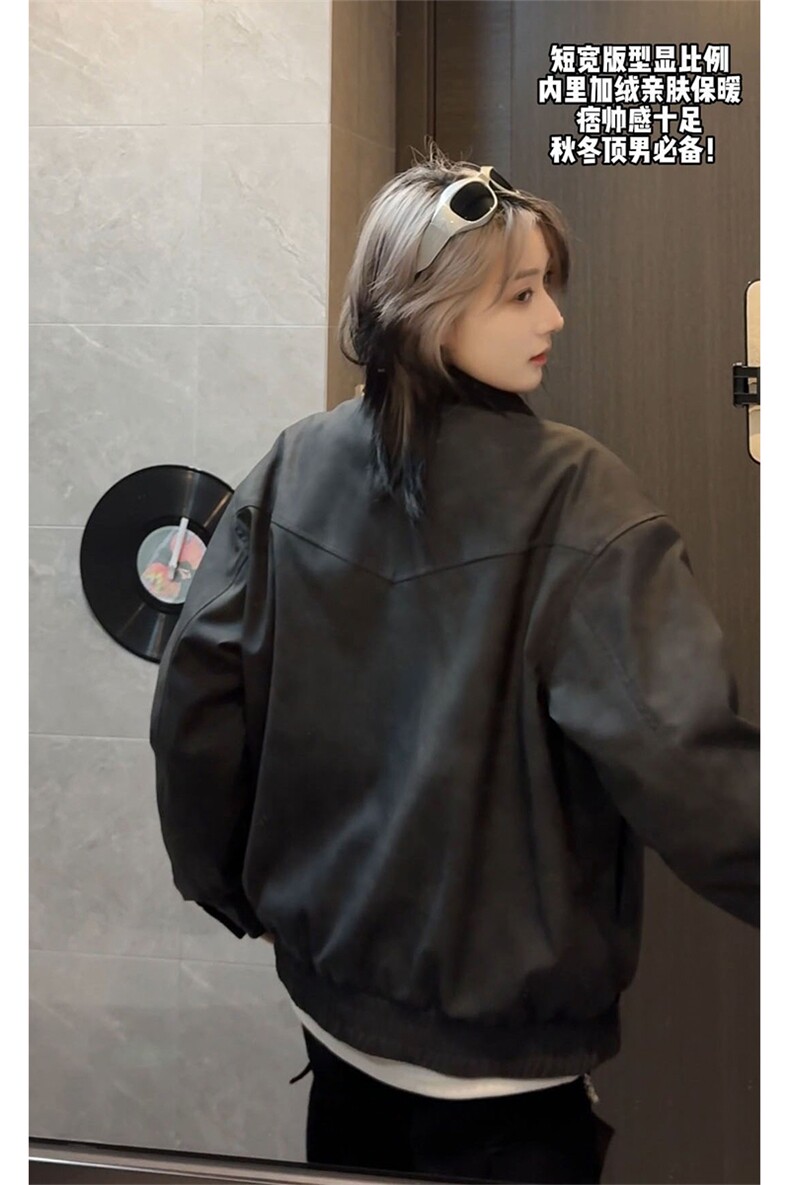 加绒扎染皮衣宽松夹克美式冬保暖棉衣外套男女D54115-TP90168,男装夹克,电商A102