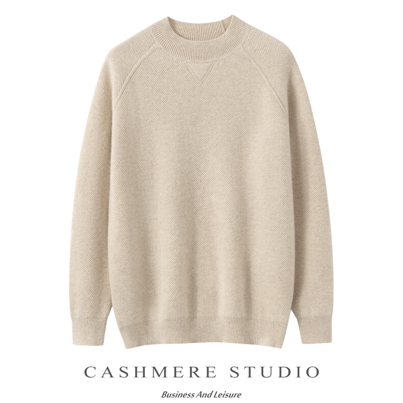 2025百搭时尚简约加厚半高领蜂窝针羊毛衫，男装羊绒套衫，绒誉暖羊绒