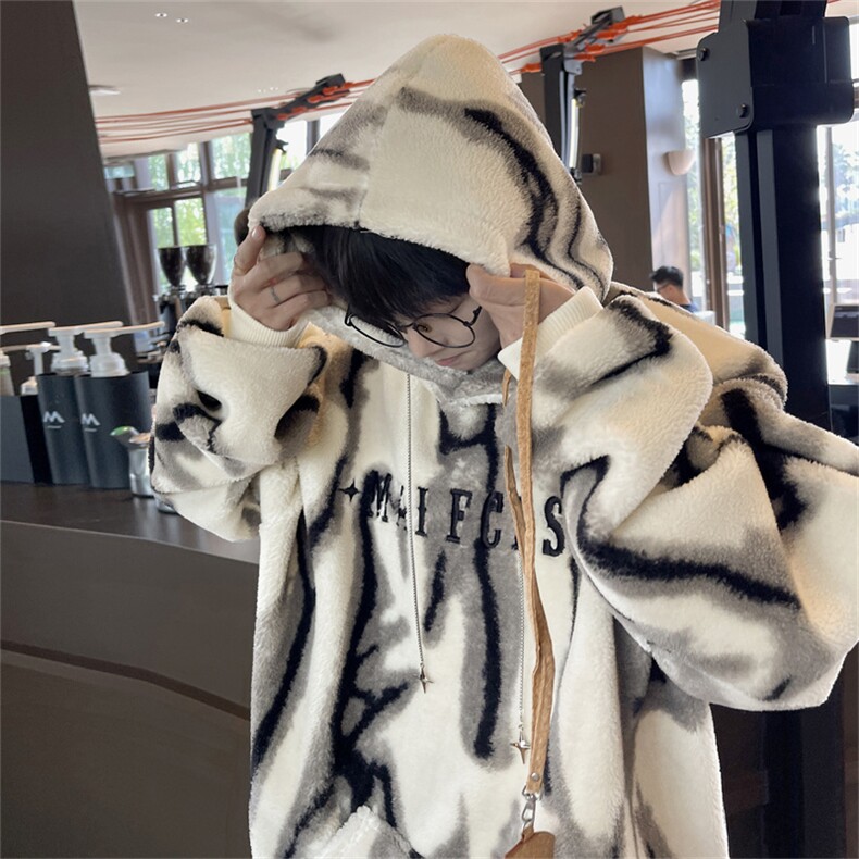 水墨扎染羊羔绒连帽卫衣复合超柔绒750克连帽棉衣 XZ301A Y05 P95图片