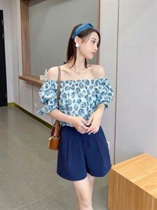 一字肩 碎花 上衣,其它,泰靡(1F)