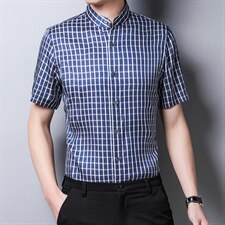 新款轻奢打底上衣短袖宽松格子免烫衬衫潮休闲日常男士衬衫，男装衬衫，电商B212（原钱塘6029）