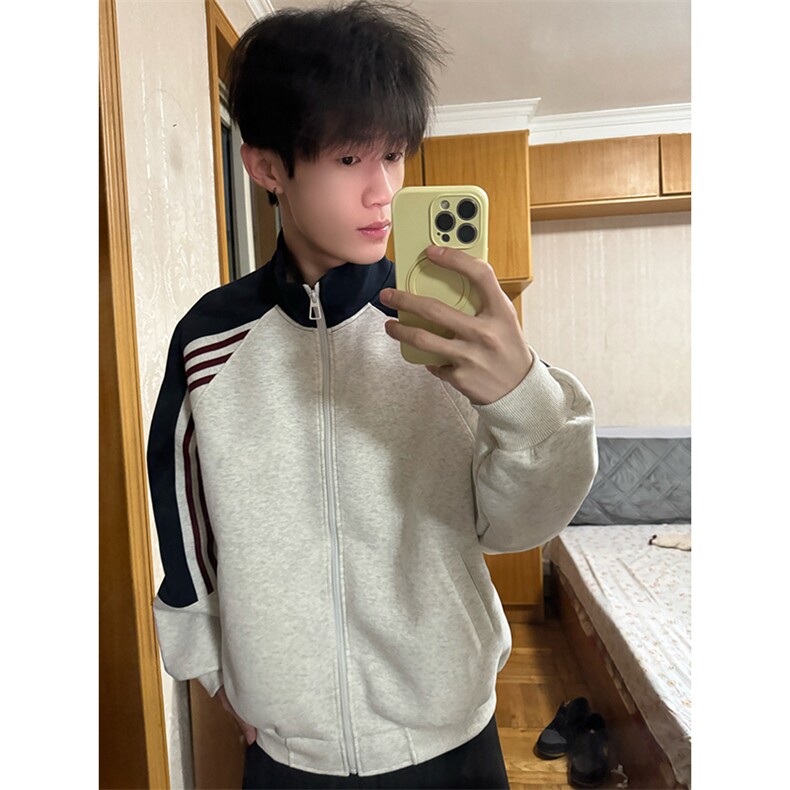 抖音得物高品质美式高街重磅结构织带拼接撞色立领卫衣外套CM41,女装短外套,电商A486-1