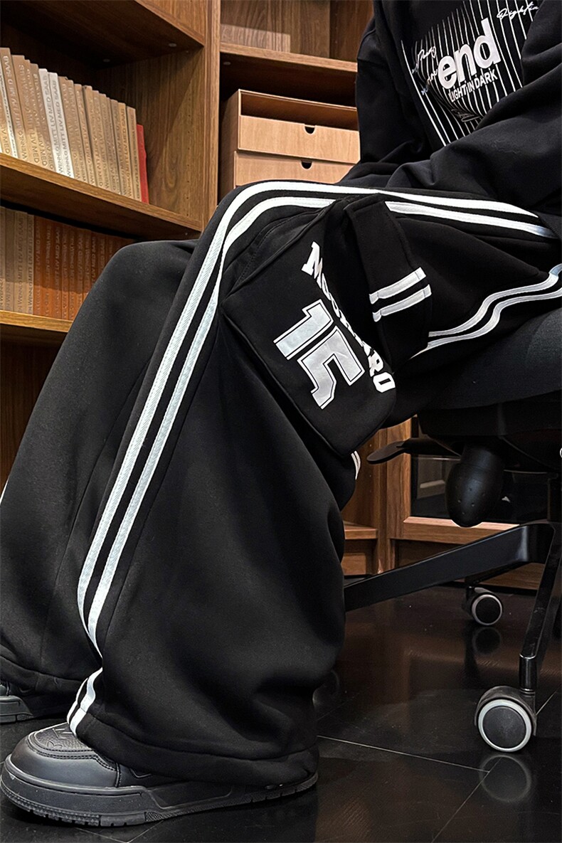 8XL-M美式条纹工装裤休闲裤男宽松直通阔腿加绒裤子K9123P78控98,男装休闲裤,电商D206-1