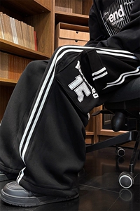 8XL-M 美式条纹工装裤休闲裤男宽松直通阔腿加绒裤子K9123P78控98图片