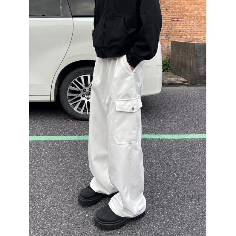 美vibe风黑色高街裤子男工装机能排扣休闲裤男  HR31 P48图片