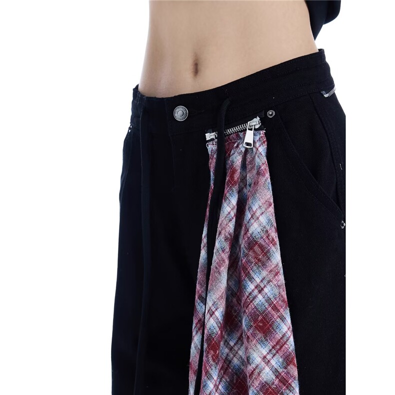 美式复古可拆卸方巾弯刀牛仔裤男女休闲宽松阔腿裤子MK1509P53,男装牛仔裤,星座1013-5