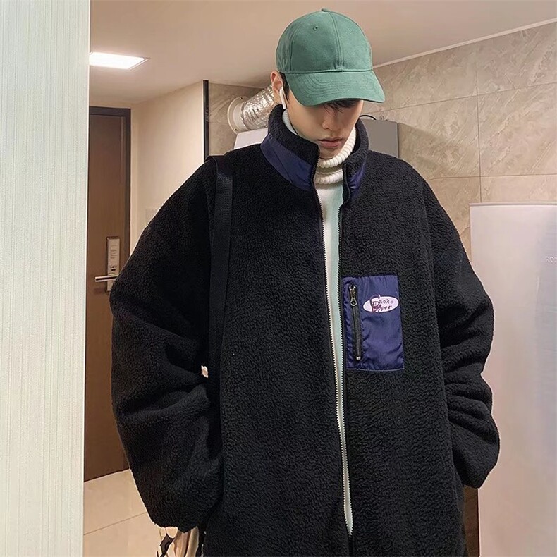 A加厚立领衣男冬季羊羔毛宽松服港风潮流休闲外套W2345-P90,男装棉衣,星座512-3