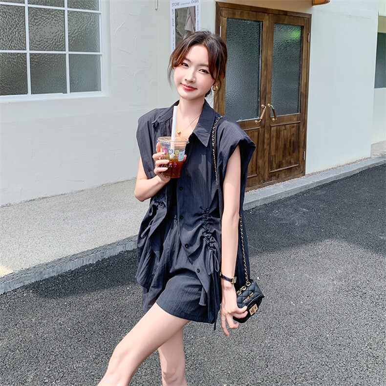 灰色无袖衬衫短裤套装女2025夏季新款休闲气质超好看高级感两件套,女装套装/套裙,2C255