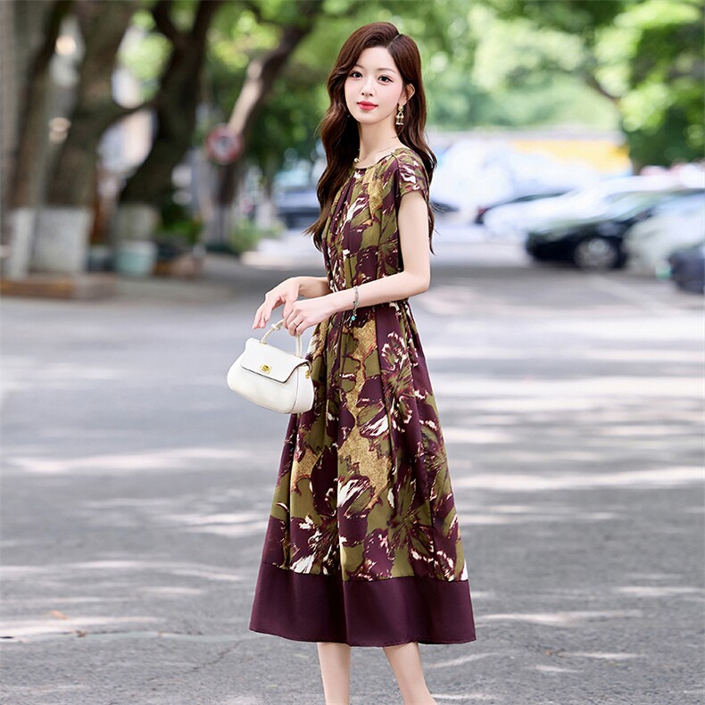 高端精致连衣裙夏装新款时尚气质印花遮肚显瘦高级感裙子,女装连衣裙,姿衣坊