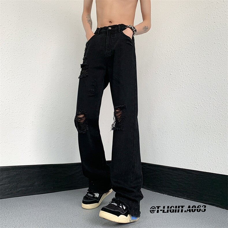 2023夏季美式高街破洞毛边小众弹力牛仔裤货号K723P65,男装牛仔裤,电商A063