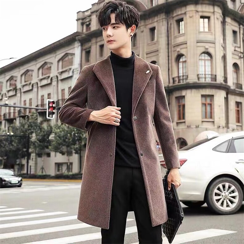 毛呢大衣男中长款外套秋冬季新款修身青年仿貂绒商务外套M06，男装毛呢大衣，星座310B-3