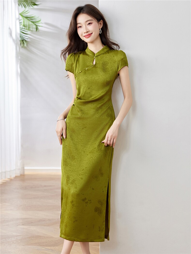 妍蝶女士连衣裙2025夏季新款时尚减龄休闲百搭修身显瘦旗袍长裙子,女装连衣裙,布芭啦