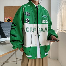 欧美街头复古PU皮衣棒球服男高街痞帅宽松夹克外套JK08519-P70，男装夹克，星座308B-1