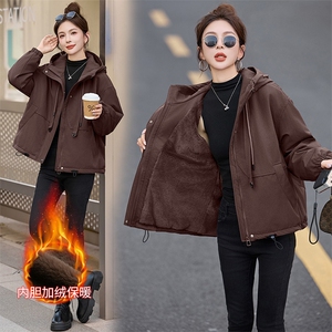 现货！现货！加绒保暖派克服外套女2025冬季新款宽松休闲连帽棉服图片
