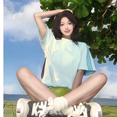 抖音得物品质二开240克宽松纯棉美式潮牌印花三条杠中性风短袖T恤，男装T恤，电商A486