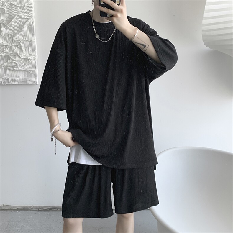 冰丝休闲运动套装男士夏季潮帅气潮牌男装薄款短袖衣服TZ102/P70,男装休闲套装,星座206（原A221）