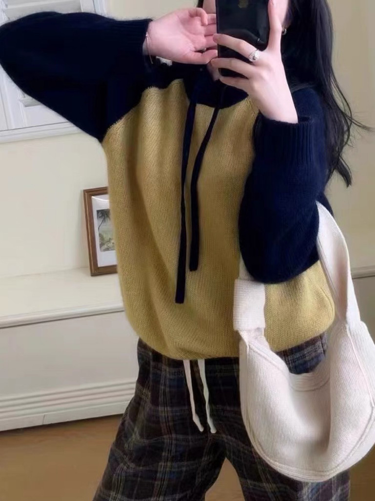 时尚百搭女士秋冬羊毛连帽衫羊毛简约休闲宽松显瘦毛衣,女装羊毛衫,千御纺羊绒