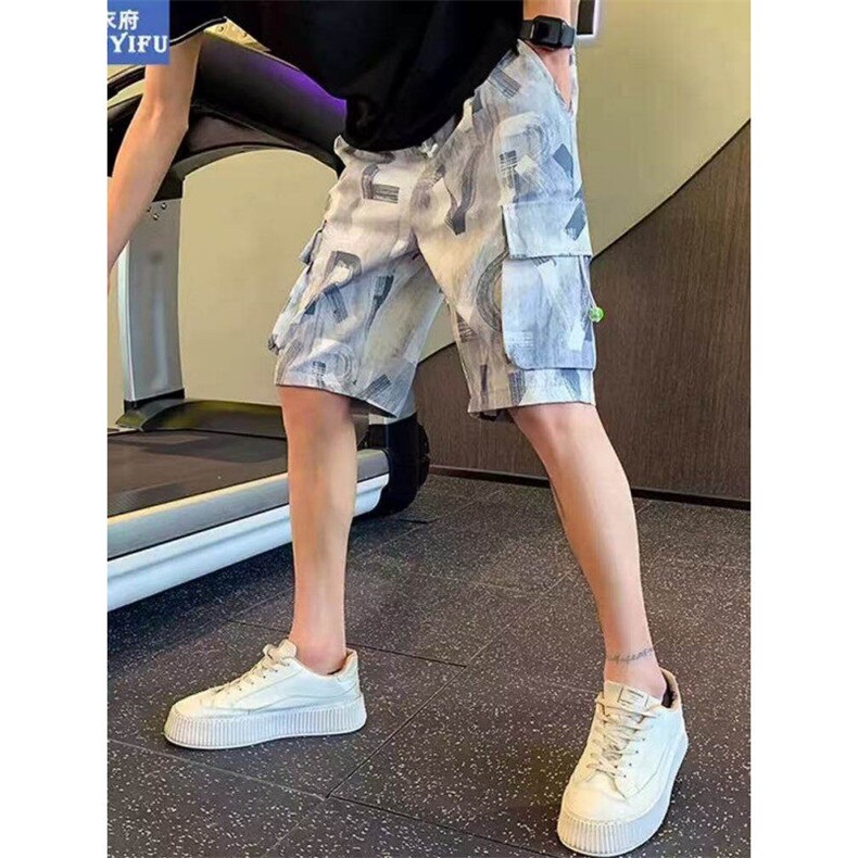 工装短裤男夏季新款潮牌宽松中裤子休闲五分裤痞帅运动健身大裤衩,男装牛仔裤,星座613