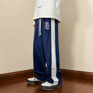 2024秋冬新款 港风 撞色刺绣宽松阔腿休闲裤 K227-P48图片