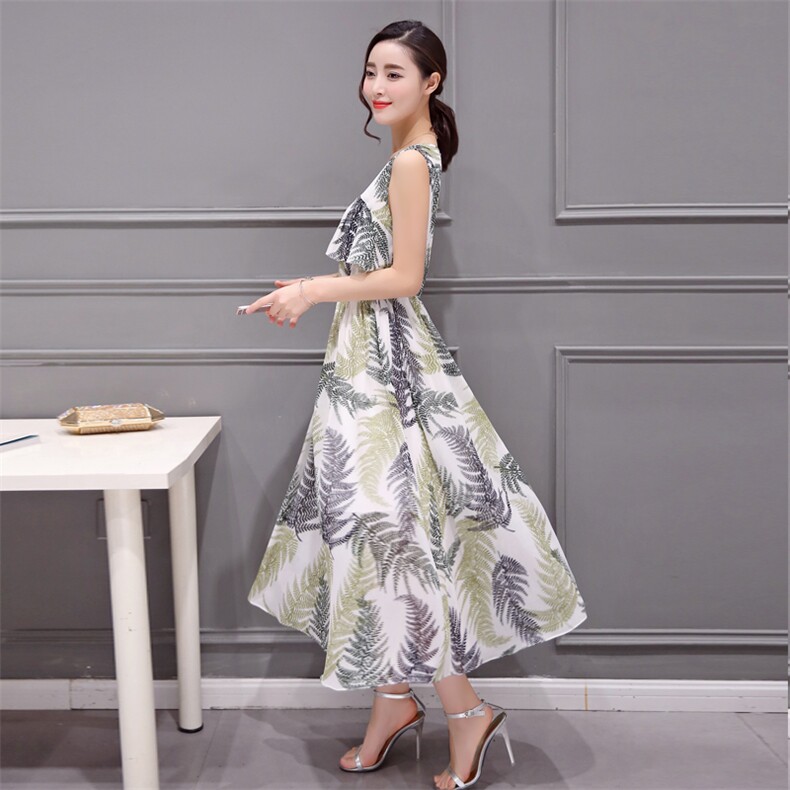 潮流印花夏季女装圆领无袖高腰大摆型连衣裙,女装连衣裙,依恋蒂丝