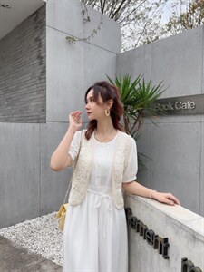 夏季新款 外搭钩花蕾丝马甲套装裙,女装马甲,知否