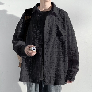 特批P45无差价25春款韩版潮流磨毛格子长袖衬衫男上衣潮衬衣C803图片