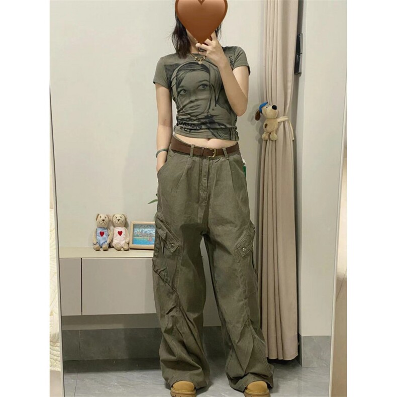 美式复古棕色牛仔裤男女褶皱水洗裤子大口袋工装裤N1002WW-特P65,男装牛仔裤,星座1007（原301D）