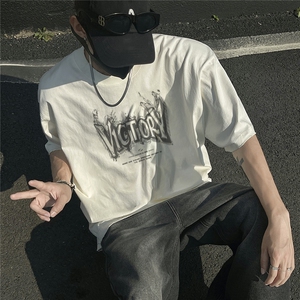 2025夏季新款 创意字母印花扎染工艺男港风短袖T恤T1062/P45控58图片