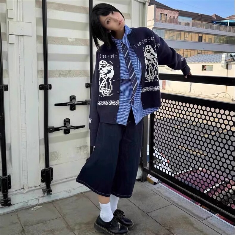 美式费尔岛提花开衫针织外套男女潮牌秋季宽松百搭毛衣MYY04,男装针织衫/毛衣,星座516A