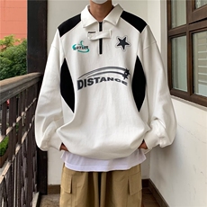 初秋撞色美式POLO衫长袖卫衣男女潮拉链设计感情侣外套PL690P38，男装Polo衫，星座1013-5