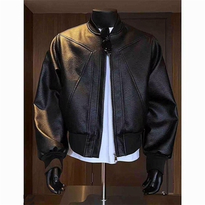 抖音得物高品质美式高街复古老钱风PU皮夹克外套男女短款机车皮衣图片