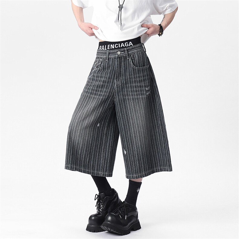 C315-Q7629微破洞风格店西服袋高品质钉扣条纹7分牛仔裤(P48X78)5,男装牛仔裤,电商C315