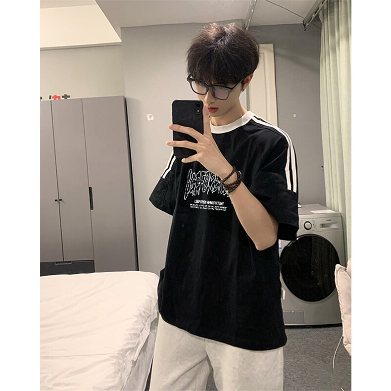 夏季美式高街重磅纯棉三条杠织带撞色男女短袖T恤ZD649-特P30,男装T恤,电商A486-1
