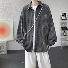 8XL-M鱼骨纹小香风衬衫男生春秋衬衣宽松慵懒垂感外套CS29009P45，男装衬衫，电商B312