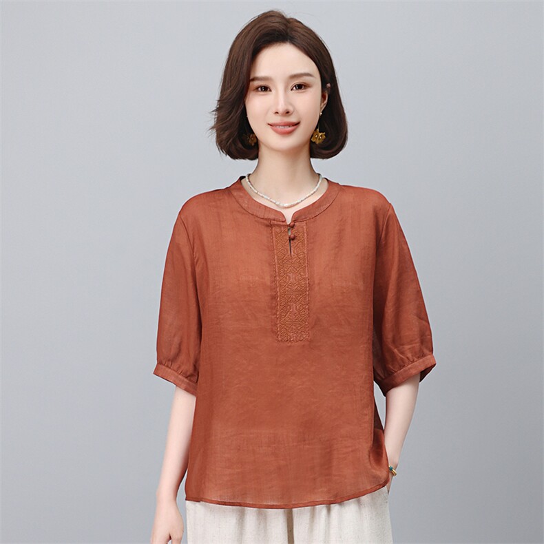 2025年夏季新款苎麻休闲上衣,女装T恤,悦见她