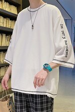 日系港风ins七分袖T恤男加肥加大码胖子衣服250斤大码男装刺绣，男装T恤，星座909