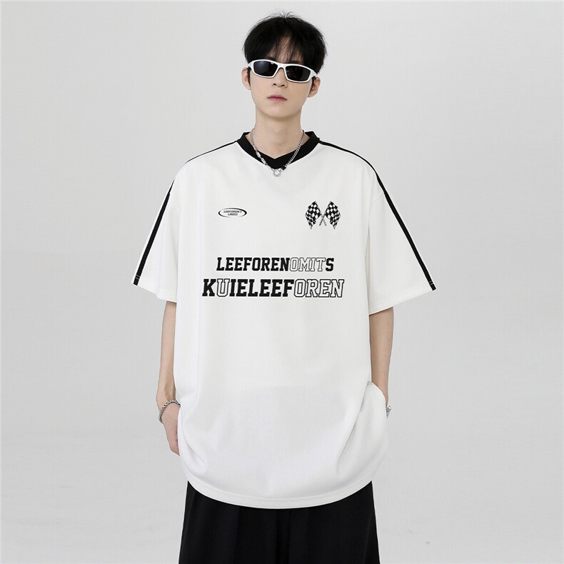 条杠潮牌休闲学院风百搭美式复古上衣夏季重磅新款短袖T42-P38,男装T恤,电商C307