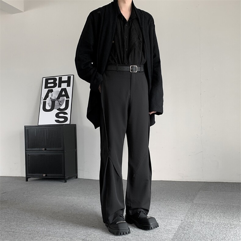 春秋日系复古垂感西裤山本风堆叠小众特殊设计感喇叭裤拖地裤,男装西裤,星座909