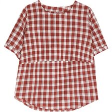 2025年夏季休闲格子潮流舒适时尚蕾丝衫/雪纺衫短袖圆领优雅，女装蕾丝衫/雪纺衫，风姿绰