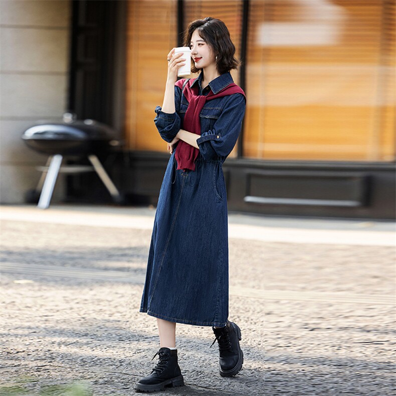 法式披肩牛仔连衣裙女装2025年春秋新款时尚气质收腰显瘦两件套潮,女装连衣裙,E百度