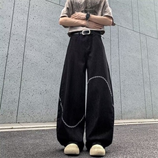刺绣牛仔裤男女2025夏季街头中性风设计感刺绣阔腿拖地裤9260P58，男装牛仔裤，星座410-2