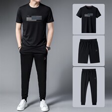 男士休闲运动套装夏季短袖长裤跑步运动服中年男装薄款三件套，男装休闲套装，电商B212（原钱塘6029）