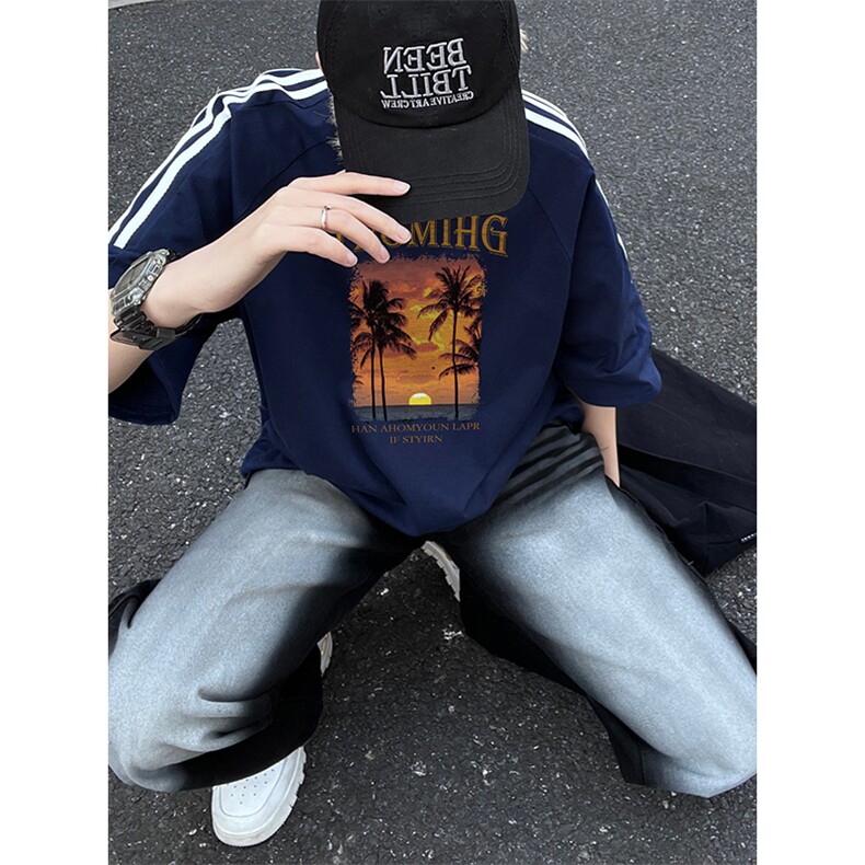 量大优供抖音视频支持得物品质配合二开美式三条杠短袖t恤ZD285,男装T恤,电商A486