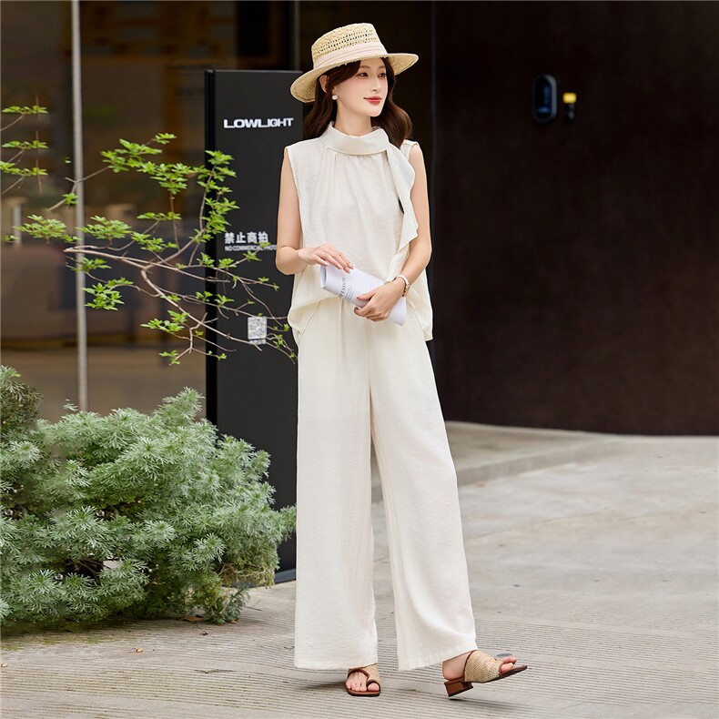 现货轻熟风气质套装女2026夏季麻料薄款上衣阔腿裤两件套,女装套装/套裙,依如秀(原杭风阁)