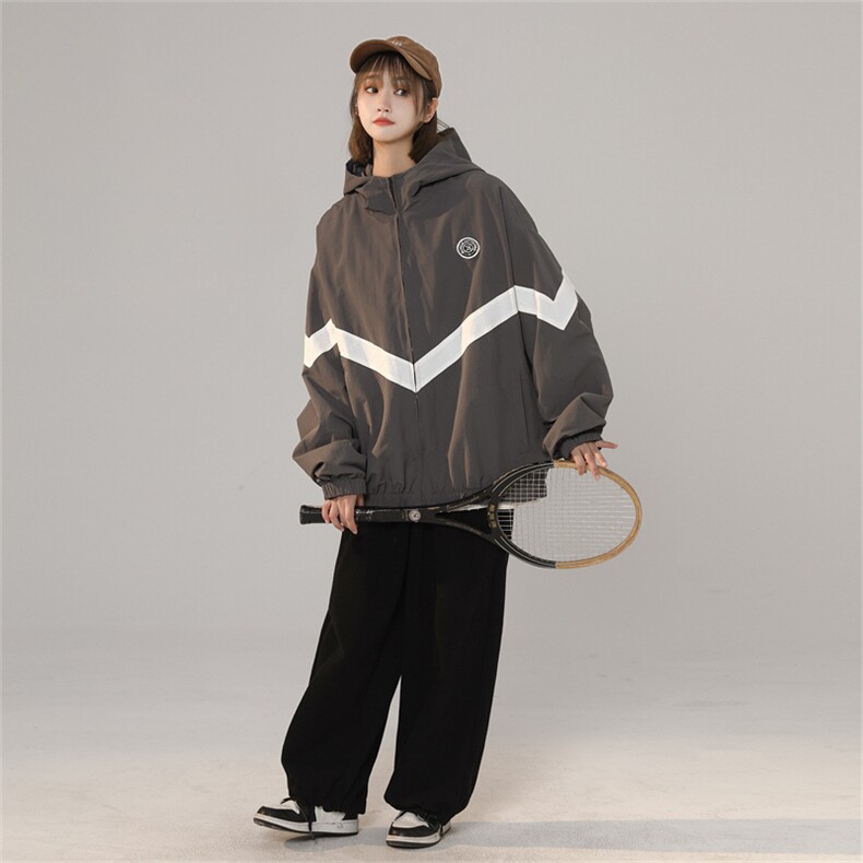 现货时尚学院风防风防水拼接撞色情侣外套XZ301AWT102P78,女装短外套,星座301A