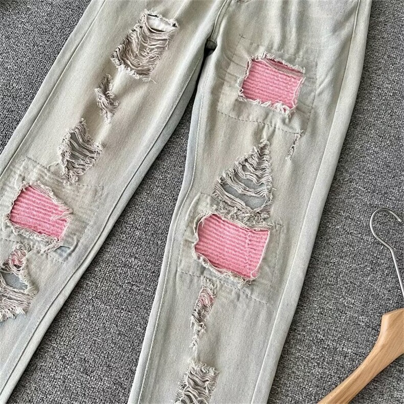 欧美高街潮牌做旧水洗破坏彩色裤修身弹力网红款牛仔裤男2017/P48,男装牛仔裤,星座506