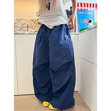 复古褶皱垂感刺绣长裤夏季宽松慵懒纯色松紧腰拖地休闲裤K9018，男装休闲裤，星座1116A（原606A-3）
