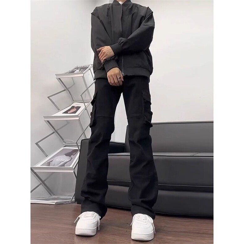 机能风黑色工装裤男大口袋直筒痞帅微喇显瘦修身休闲长裤NWY20,男装牛仔裤,星座1116A（原606A-3）