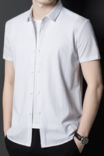 2023新款短袖衬衫男装简约商务舒适免烫休闲短袖衬衣男士中年夏装，男装衬衫，电商B212（原钱塘6029）